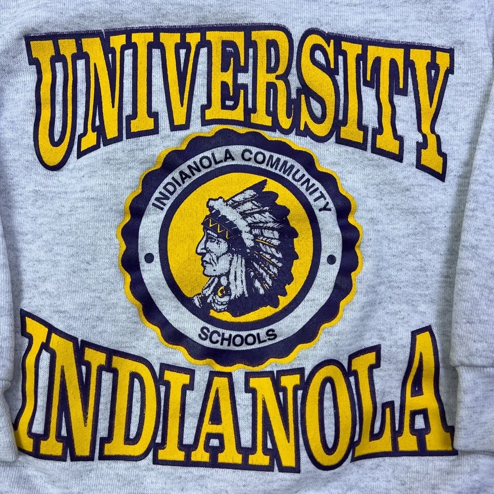 VTG Indianola University Sweatshirt Youth Kids Small 8-10 Gray Crewneck USA Made